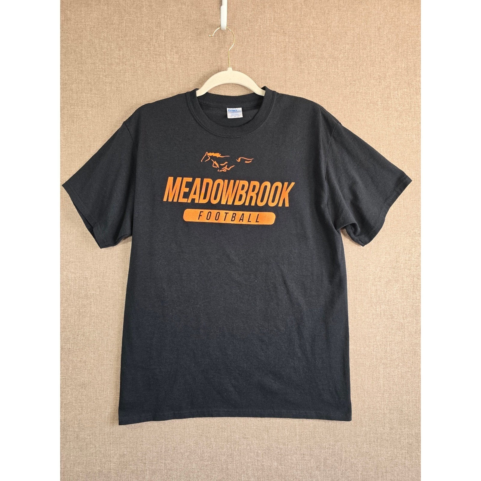 Meadowbrook Football T Shirt Adult Medium Black Orange Graphic Port Company